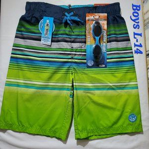 NWT: ZEROXPOSUR Youth Lined Microfiber Swim Short AND Swim Goggles, Size L-14